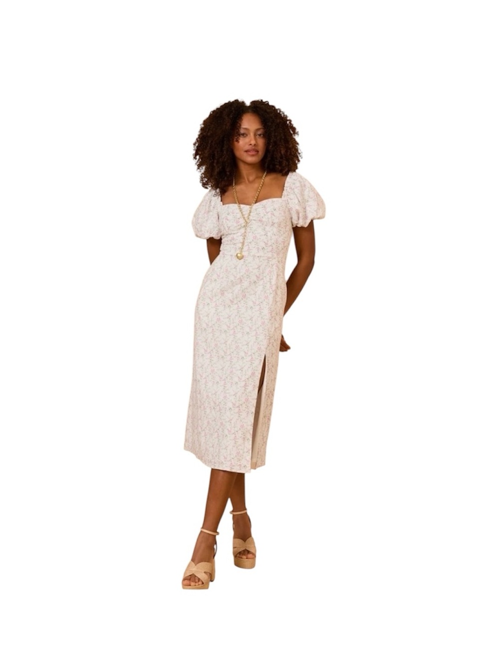 Altar’d State Everleigh puff sleeve floral midi dress - large